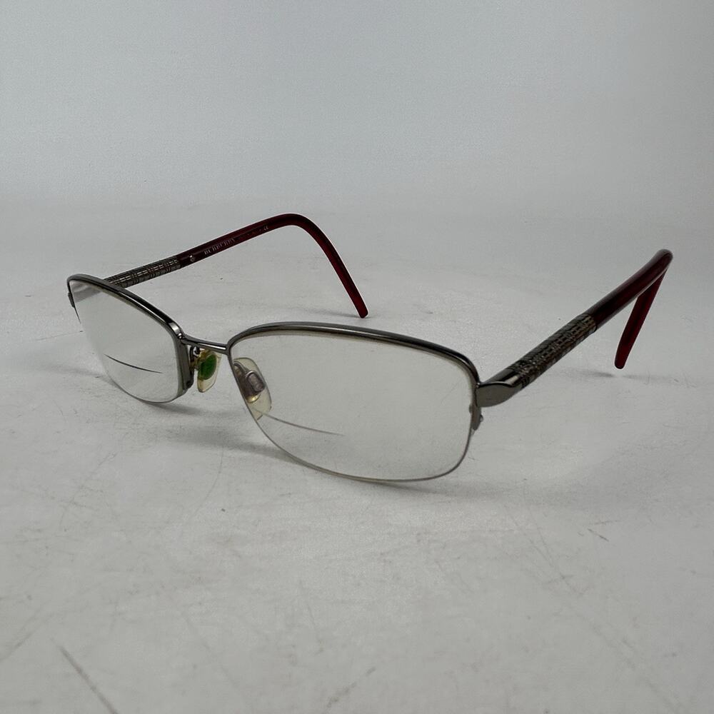 Burberry Eyeglasses B 1157 1003 Size 52-17-135 Silver Maroon Rectangle Frames